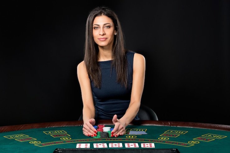 Live blackjack table with dealer and cards visible on mobile screen